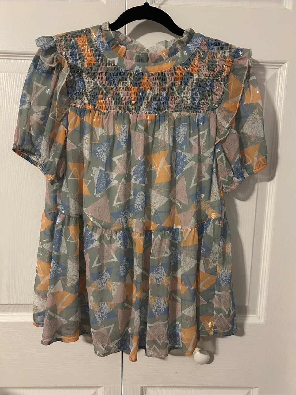 JODIFL Multi-Color Smocked Ruffle Tiered Blouse